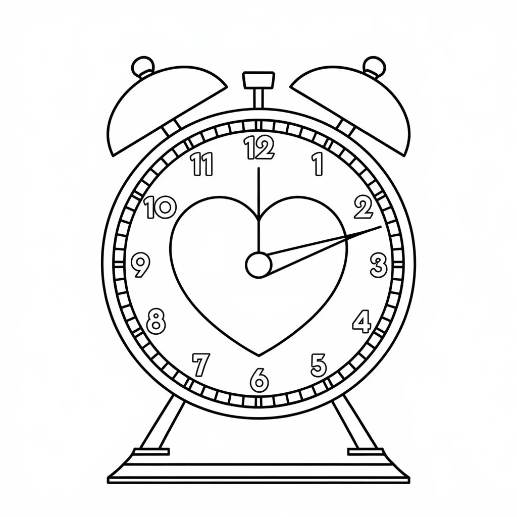 Valentine's Day Clock Coloring Page for Kids | Heart Fun