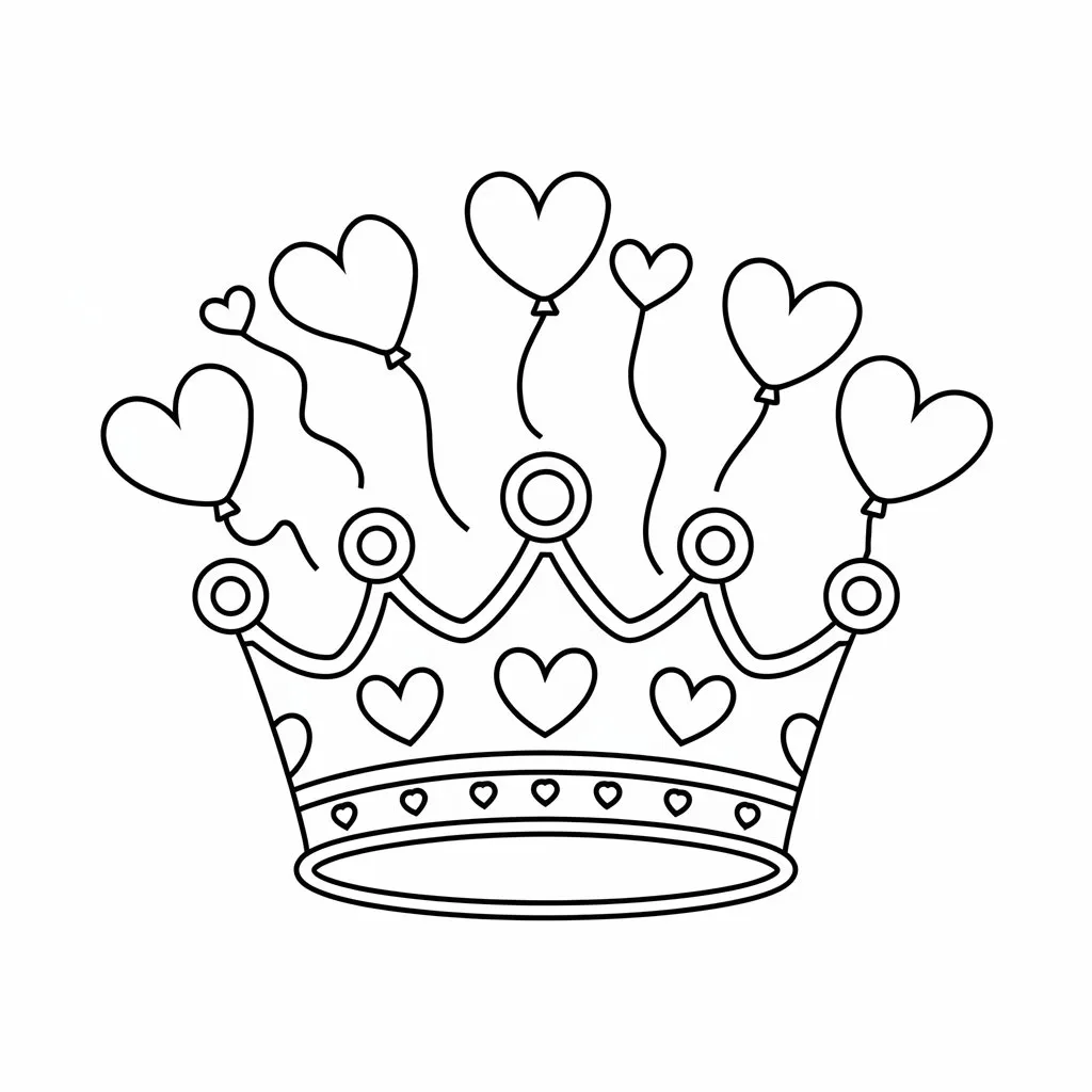 Valentine's Day Crown with Hearts, Festive Coloring Page