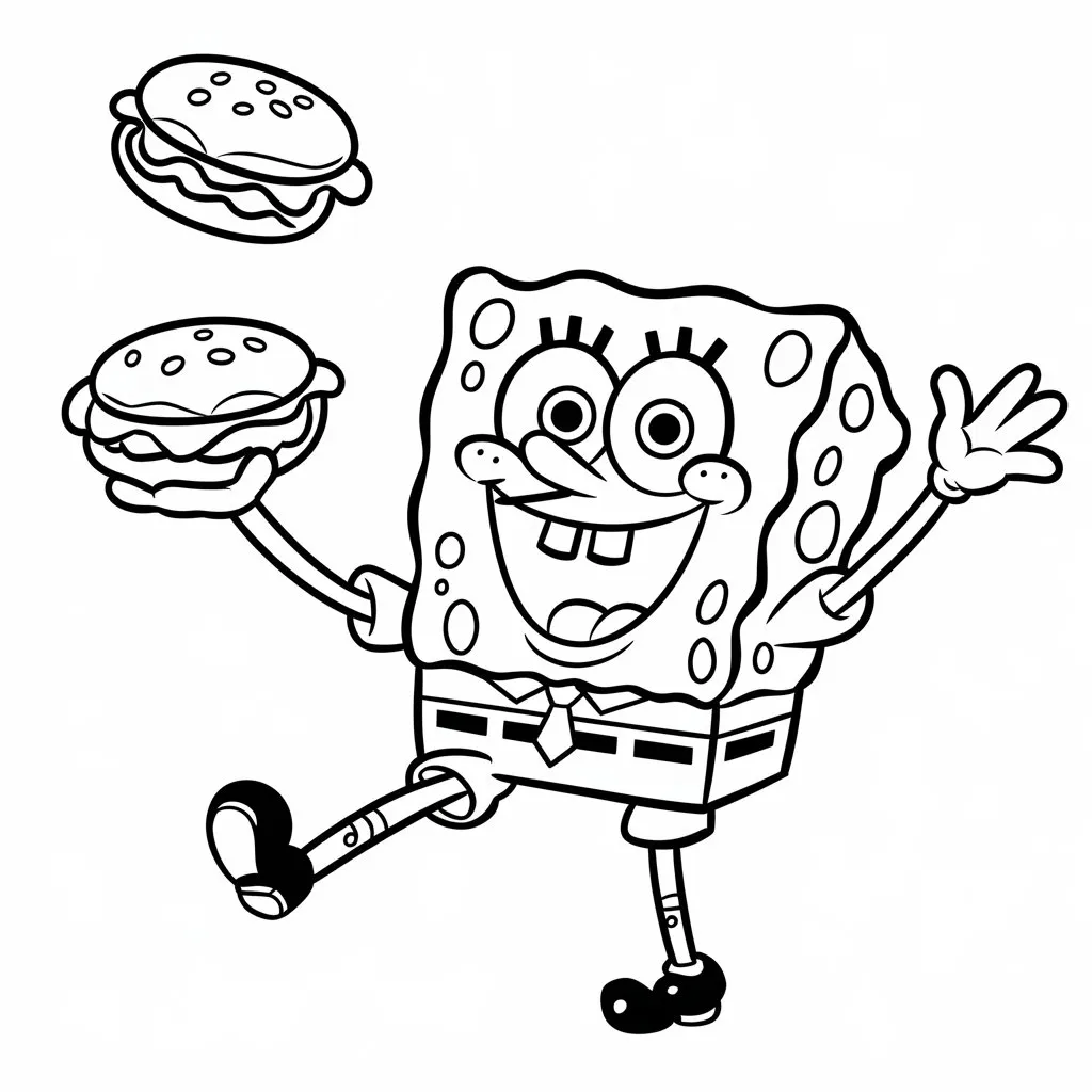 SpongeBob Flipping Krabby Patties Coloring Page | Free Printable