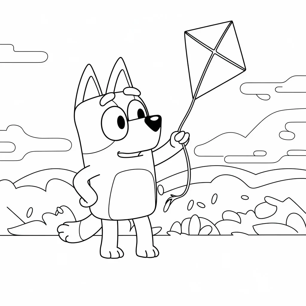 Bluey Playing with a Kite Coloring Page | Free Printable