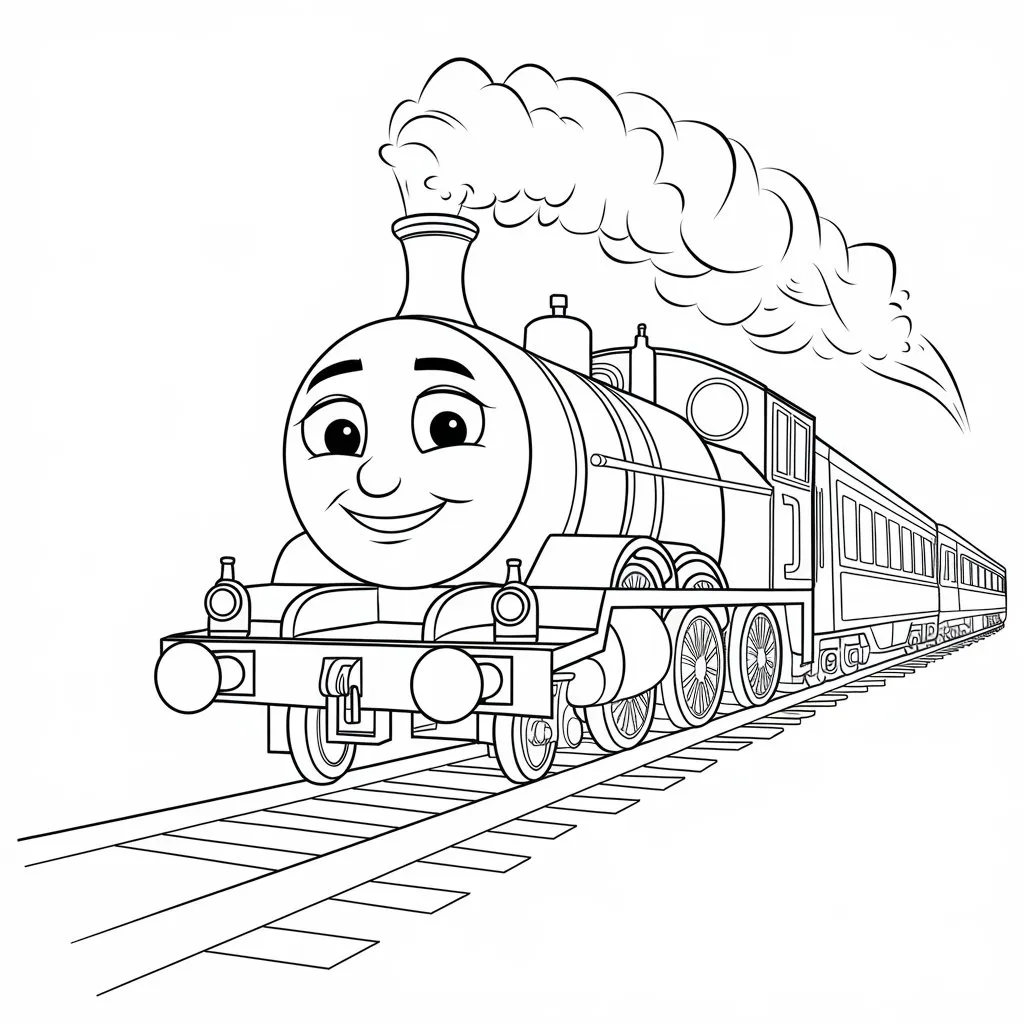 Thomas Pulling Passenger Cars Coloring Page | Free Printable