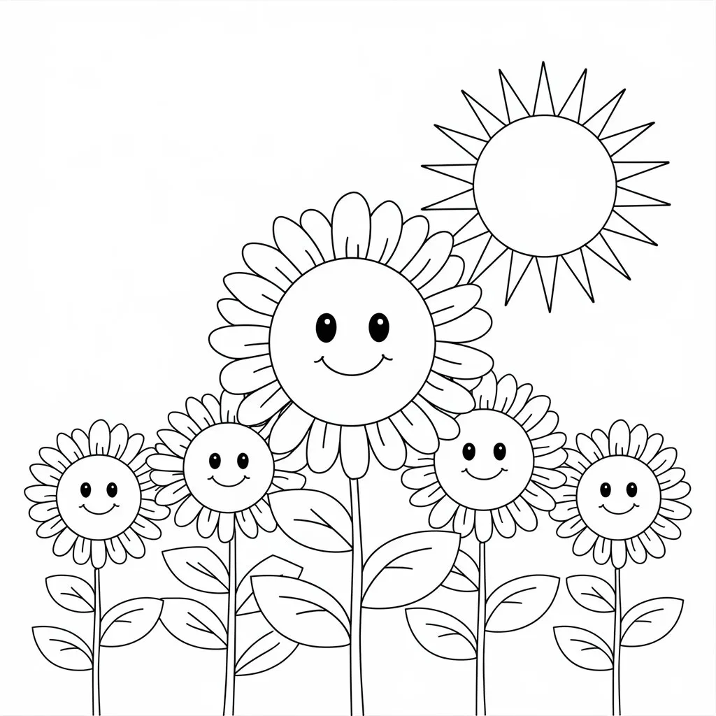 Sunflower in a garden pot coloring page