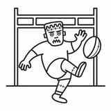 Frankenstein's Monster Kicking a Rugby Ball Through the Goalposts Halloween Coloring Page