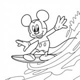 Mickey Mouse surfing on a wave, a fun and adventurous coloring page