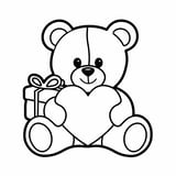 Teddy Bear Holding a Gift Box and Heart Coloring Page | Free Download