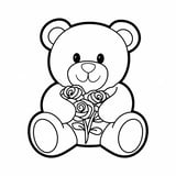 Teddy bear holding roses coloring page